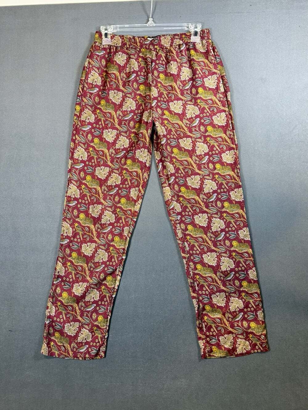 J.Crew Collection 100% Silk Jungle Leopard Floral Pants Burgundy Size 0